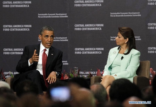 Costa Rica's President Laura Chinchilla (R) and U.S. President Barack Obama take part in the Central American Forum for a Sustainable Economic Development, in San Jose, capital of Costa Rica, on May 4, 2013. (Xinhua/Kent Gilbert) Related:Obama completes Central American tour with focus on trade relationsSAN JOSE, May 4 (Xinhua) -- U.S. President Barack Obama on Saturday stressed the