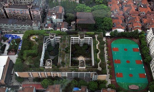 A bird's eye view of the green roof of Shanghai Minli High School Photo: Cai Xianmin/GT
