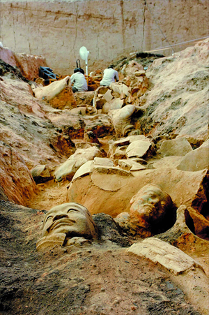 Unearthed terracotta warriors 