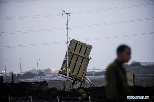 An Iron Dome battery is deployed in the Haifa area, North Israel, on Jan. 27, 2013. Israel has recently deployed Iron Dome anti-missile batteries in its northern part, an Israeli Defense Forces (IDF) spokesperson confirmed Sunday. (Xinhua/Jini) 