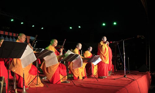 Monks from Daxingguo Temple in Kaifeng, Henan Province perform a concert in Jilin, Jilin Province. Photo:CFP