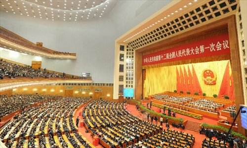 The sixth plenary meeting of the first session of the 12th National People's Congress (NPC) is held at the Great Hall of the People in Beijing, capital of China, March 16, 2013. 