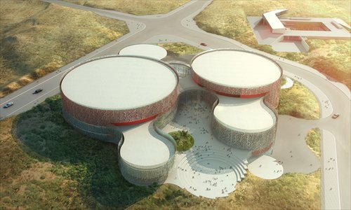 A design of the Ordos Performing Arts Center featured at the exhibit. Photo: Courtesy of Cannon Design 