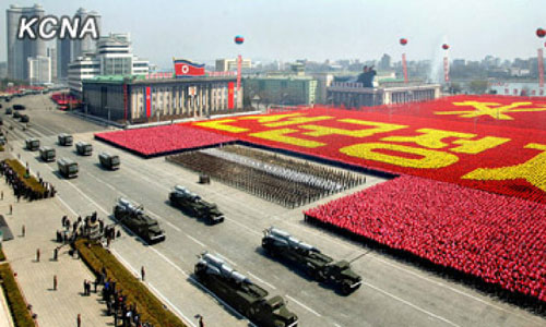 A military parade commemorating the 100th birth anniversary of the late North Korean leader Kim Il Sung's birth took place at Kim Il Sung Square on April 15, 2012. Photo: KCNA