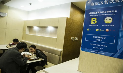 The new restaurant ratings signs employ smiley faces.Photo: Li Hao/GT
 