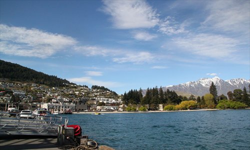 Water and mountains dominate the picture-postcard landscape in Queenstown.