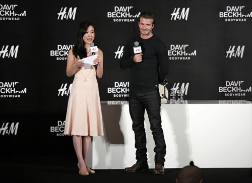 David Beckham attends a commercial event in Shanghai Thursday. It was the third time that the soccer superstar has come to the city this year. Beckham also expressed his affection for China. Photo: Yang Hui/GT 
