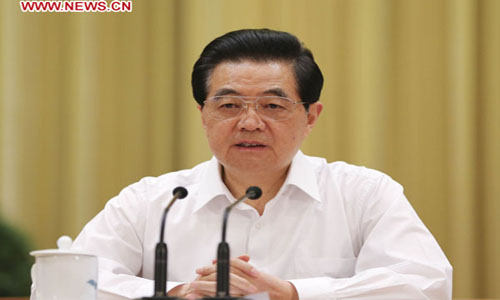 Chinese President Hu Jintao, who is also general secretary of the Central Committee of the Communist Party of China and chairman of the Central Military Commission, delivers a speech at the national scientific innovation conference in Beijing, capital of China, July 6, 2012. Photo: Xinhua