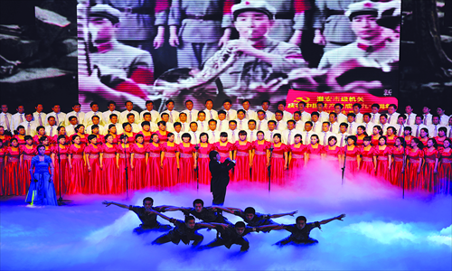 A chorus from Jiangsu Province sings in the Great Hall of the People in June last year. Photo: CFP