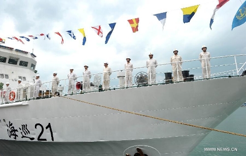 A ceremony is held by the Hainan Maritime Safety Administration on the patrol vessel 
