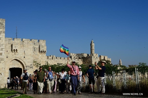This photo taken on July 3, 2013 shows the Jaffa Gate of Jerusalem's Old City. Old City of Jerusalem and its Walls were recorded on the United Nations Educational, Scientific and Cultural Organization's World Heritage list in 1982. (Xinhua/ Yin Dongxun)