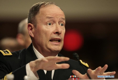 U.S. Army Gen. Keith Alexander, commander of the U.S. Cyber Command, director of National Security Agency (NSA), testifies before a Senate Appropriations Committee hearing in Washington D.C. on June 12, 2013. (Xinhua/Fang Zhe)  