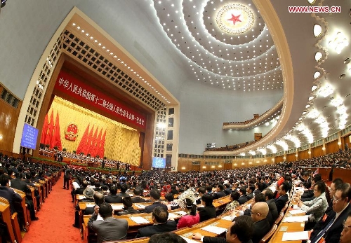 The closing meeting of the first session of the 12th National People's Congress (NPC) is held at the Great Hall of the People in Beijing, capital of China, March 17, 2013. (Xinhua/Chen Jianli)
