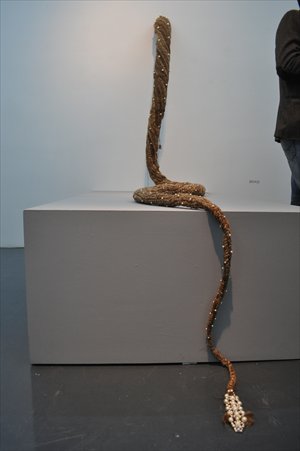 A five-meter-long Mongolian camel hair knotted braid work on display Photos: Courtesy of Moproo Gallery