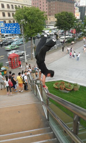 Parkour focuses on moving through and around obstacles by means of running, vaulting, climbing, rolling and leaping. Photos: Courtesy of Hyper Freedom
