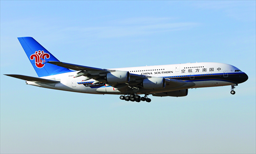 Above: An A380 plane owned by China Southern Airlines Photo: CFP