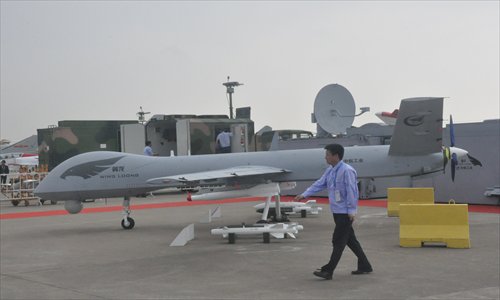 Wing Loong, one of China's drones attracts attention at Airshow China 2012, is at display at Zhuahai airport, Guangdong Province. Photo: Xu Tianran/GT