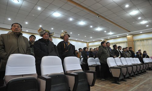 Audiences attend the trial of Lorang Konchok and Lorang Tsering at the Intermediate People's Court of the Aba Tibetan and Qiang Autonomous Prefecture on Saturday. Photo: Wei Yao
