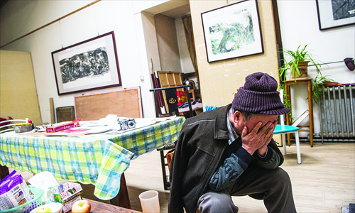 Artist Hu Dasheng in his workshop in a former sugar plant, part of the Songzhuang art zone in Tongzhou district Photo: Li Hao/GT