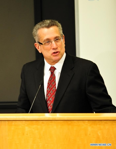 Mitchell Chester, commissioner of Massachusetts Department of Elementary and Secondary Education, makes a speech at the opening ceremony of the Second US-China State and Province Education Leaders Dialogue at Harvard University in Cambridge, Massachusetts, the United States, on April 8, 2013. Participants from China and the United States would have discussions on the education quality and under-achieving schools, as well as US-China partnerships and exchanges on education in the two-day dialogue. (Xinhua/Deng Jian) 