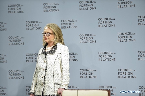Outgoing U.S. Secretary of State Hillary Clinton delivers her final address as Secretary of State on American leadership in Washington D.C., capital of the United States, Jan. 31, 2013. Hillary Clinton will be replaced by John Kerry as Secretary of State on February 1, 2013. (Xinhua/Zhang Jun) 