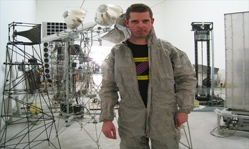 Main: Matt Hope at his studio in Beijing's Caochangdi arts district. Inset: Breathing Bike, which includes a mounted air filter. Photos: Courtesy of Matt Hope