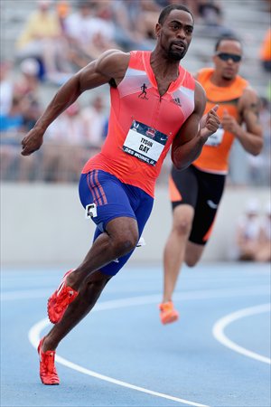 Tyson Gay runs to victory in the 200 meters at the 2013 USA Outdoor Track & Field Championships at Drake Stadium in Des Moines, Iowa on Sunday. Photo: AFP