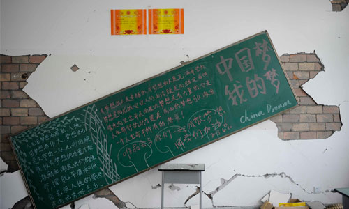 Lushan Middle School suffered extensive damage during the 7.0-magnitude earthquake struck on April 20. Photo: Li Hao/GT