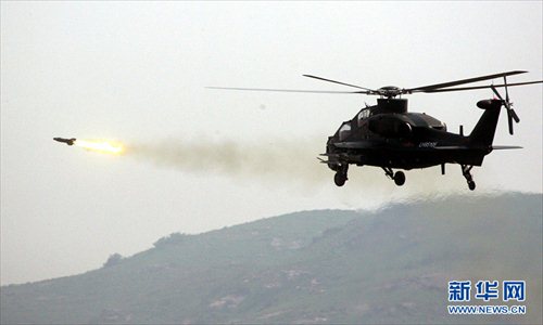 An army aviation brigade under the Nanjing Military Area Command (MAC) of the Chinese People's Liberation Army (PLA) organizes a helicopter flight training, in a bid to temper the tactical skills of the pilots and the helicopter operation-and-control capability. (Xinhua/Guo Weihu)
