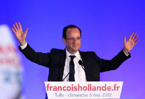 France's Socialist Party's candidate Francois Hollande addresses supporters after he defeated incumbent French President Nicolas Sarkozy in Sunday's decisive presidential runoff, in Tulle, southern France, May 6, 2012. Francois Hollande said he feels proud of bringing hope to France and that change will start from now in an address to his supporters on Sunday night after the presidential election. Photo: Xinhua