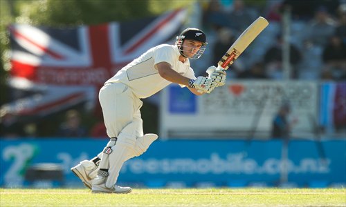 New Zealand's Hamish Rutherford bats during day two of the first international cricket Test match against England on Thursday. Photo: CFP