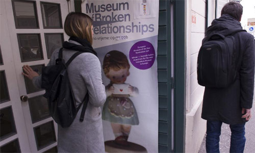 People visit the Museum of Broken Relationships in Zagreb, Croatia, Feb. 12, 2013. More and more people visit the Museum of Broken Relationships as the Valentine's Day approaches. The Museum of Broken Relationships grew from a traveling exhibition to the unique collection of failed relationships memorabilia donated by heart broken people all over the world. Photo: Xinhua