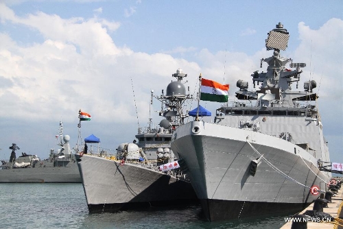 Warships dock at Singapore's Changi Naval Base, May 13, 2013. Warships from Australia, France, India, Indonesia, South Korea and Singapore docked at Singapore's Changi Naval Base for display as part of the upcoming International Maritime Defense Exhibition Asia in Singapore on May 14 to 16. (Xinhua/Hu Juanxin)