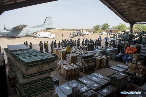 Photo released by the French Defense Ministry shows French soldiers getting prepared at the Bamako military airport as part of the 