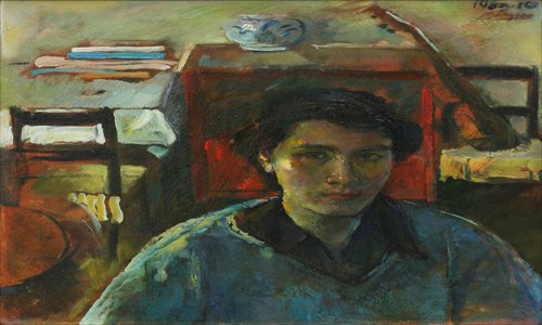 An oil painting on display
Photo:Courtesy of Zhu Qizhan Art Museum