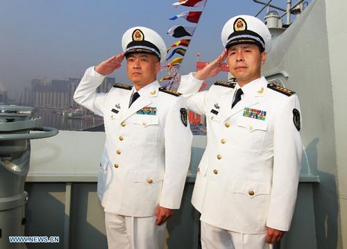 Zhang Zheng (L), captain of China's first aircraft carrier 
