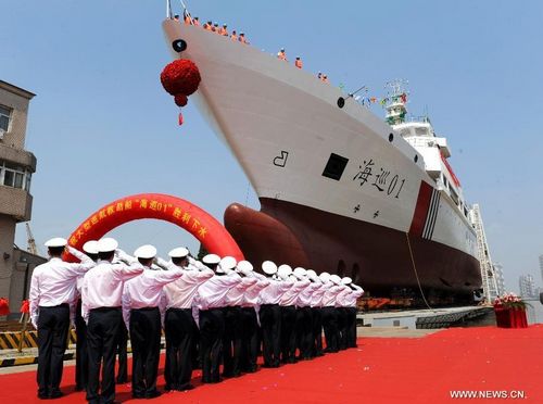 Photo taken on July 28, 2012 shows the lauching ceremony of patrol vessel 