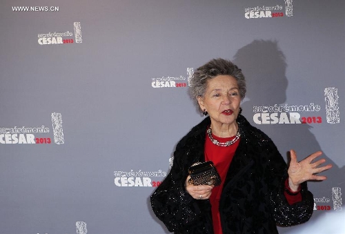 &nbsp;French actress Emmanuelle Riva arrives at the 38th annual Cesar awards ceremony held at the Chatelet Theatre in Paris, France, 22 February 2013. (Xinhua/Gao Jing)