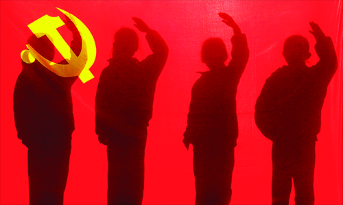 Students from an elementary school in Ji'nan, Shandong Province salute a Party flag to express their wishes for the 18th Party congress, which closes Wednesday. Photo: CFP