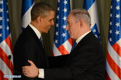 U.S. President Barack Obama (L) and Israeli Prime Minister Benjamin Netanyahu hold a joint press conference after their closed-door meeting at the Prime minister's residence in Jerusalem March 20, 2013. (Xinhua/GPO/Kobi Gideon)