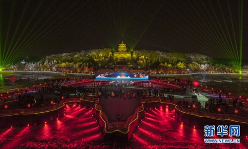 A lightshow illuminates the Summer Palace during a new year countdown event at the Summer Palace in Beijing.  January 1, 2013. Photo: Xinhua 
