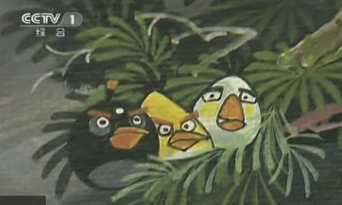Angry Birds make a cameo at the Wat Sampa Siw in Thailand. Photos: screen shot of CCTV