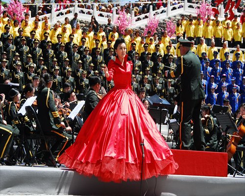 A red-themed concert is held outdoors in Fangshan district of Beijing in May of 2011. Photo: CFP