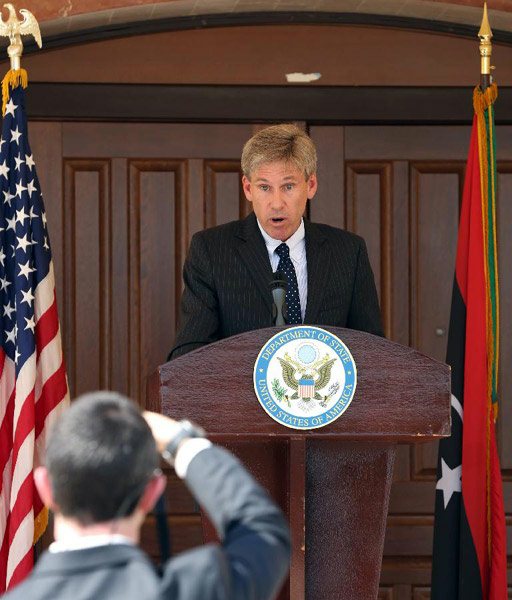 Picture taken on Aug. 26, 2012 shows Christopher Stevens, the U.S. ambassador in Libya, giving a speech in Tripoli. Christopher Stevens was confirmed to have died in Tuesday's conflict in Libya's eastern city of Benghazi, the pan-Arab Al Jazeera TV reported Wednesday. Photo: Xinhua