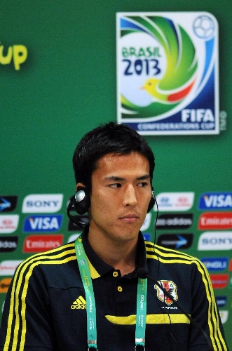 Japan's Makoto Hasebe participates in a press conference at Arena Pernambuco Stadium, in Recife, Brazil, on June 18, 2013. Japan will face Italy on Wednesday, in its second match of the FIFA Confederations Cup Brazil 2013. (Xinhua/Nicolas Celaya)&nbsp; 