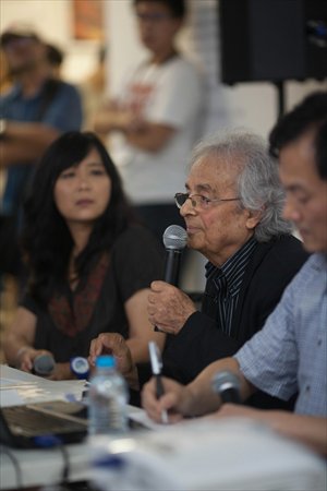 Adonis attends a poetry event about himself at Minsheng Art Museum in Shanghai on August 4.