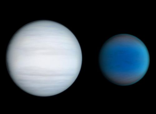 This diagram compares our own solar system to Kepler-47, a double-star system containing two planets, one orbiting in the so-called 