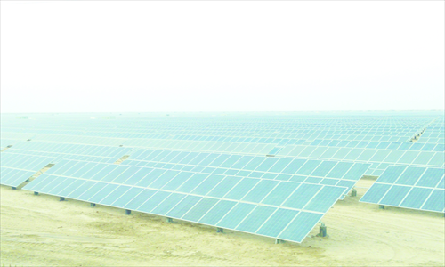 PV panels at a solar farm in Alaer, Xinjiang Uyghur Autonomous Region Photo: Cong Mu/GT
