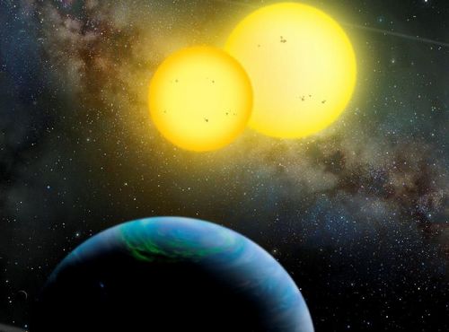 Previous discoveries of NASA’s Kepler mission: An artist's rendition of the Kepler-35 planetary system, in which a Saturn-size planet orbits a pair of stars. Photo: NASA
