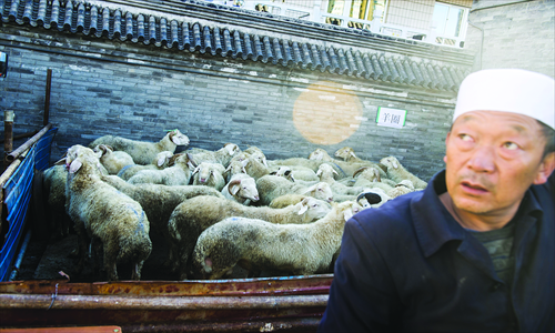 Guarding the sheep to be slaughtered for the festival. Photo: Li Hao/GT